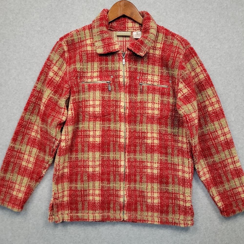 Vintage Deep Pile Fleece Plaid Womens Zip Jacket Liz Claiborne Lizwear Red Sz S